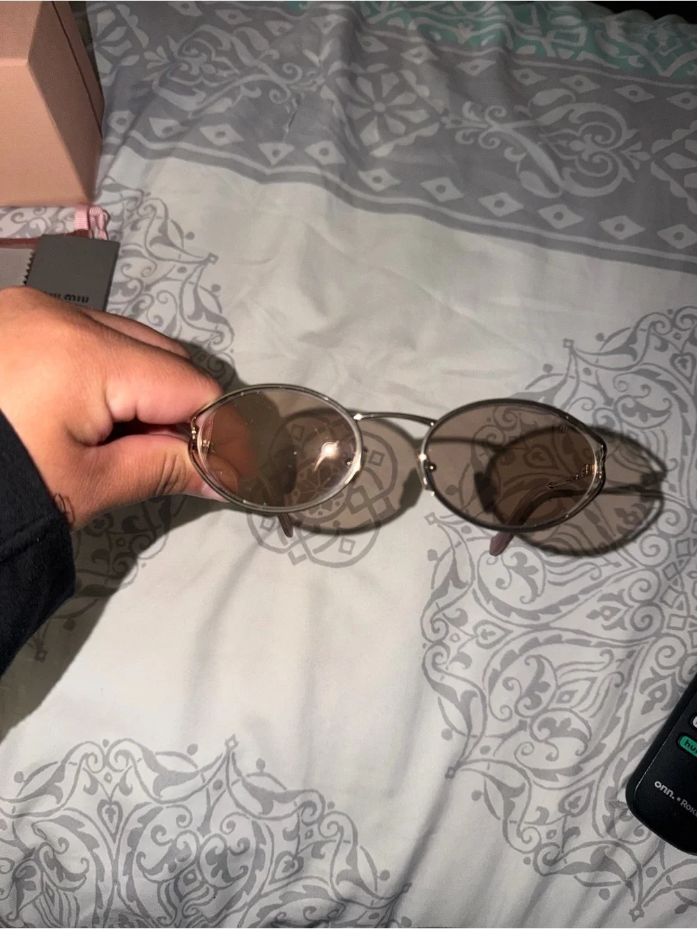 Miu Miu Rose Gold Frame Sunglasses with Pink Gold Lenses